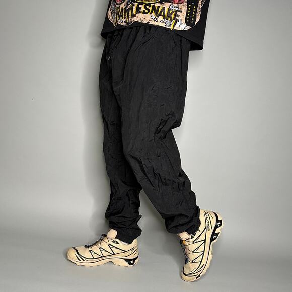 Vintage Reebok Track Pants Jet Black Nylon Joggers Subtle Embroidered Logo 90s - Picture 1 of 4